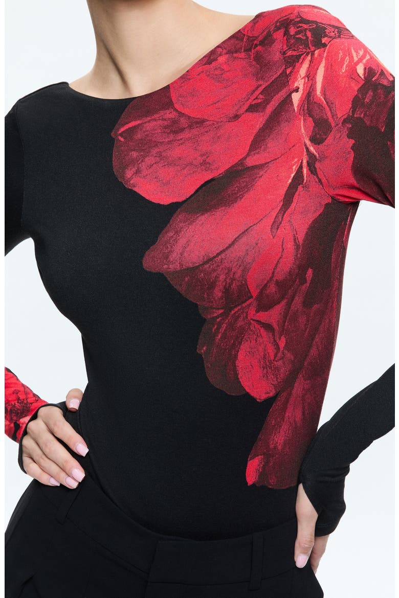Masako Print Bodysuit, Alternate, color, PEONY PETALS BRIGHT RUBY