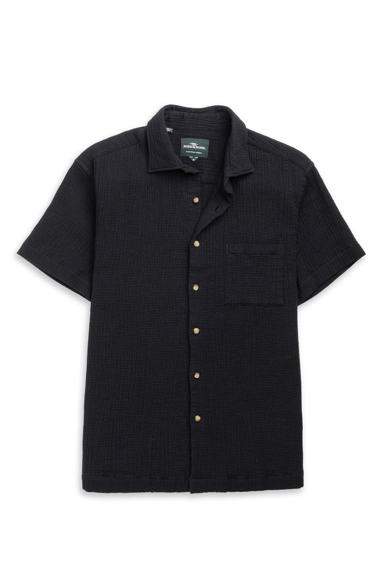 Rodd & Gunn Adams Flat Weekend Fit Short Sleeve Stretch Seersucker Button-Up Shirt, Alternate, color, Onyx