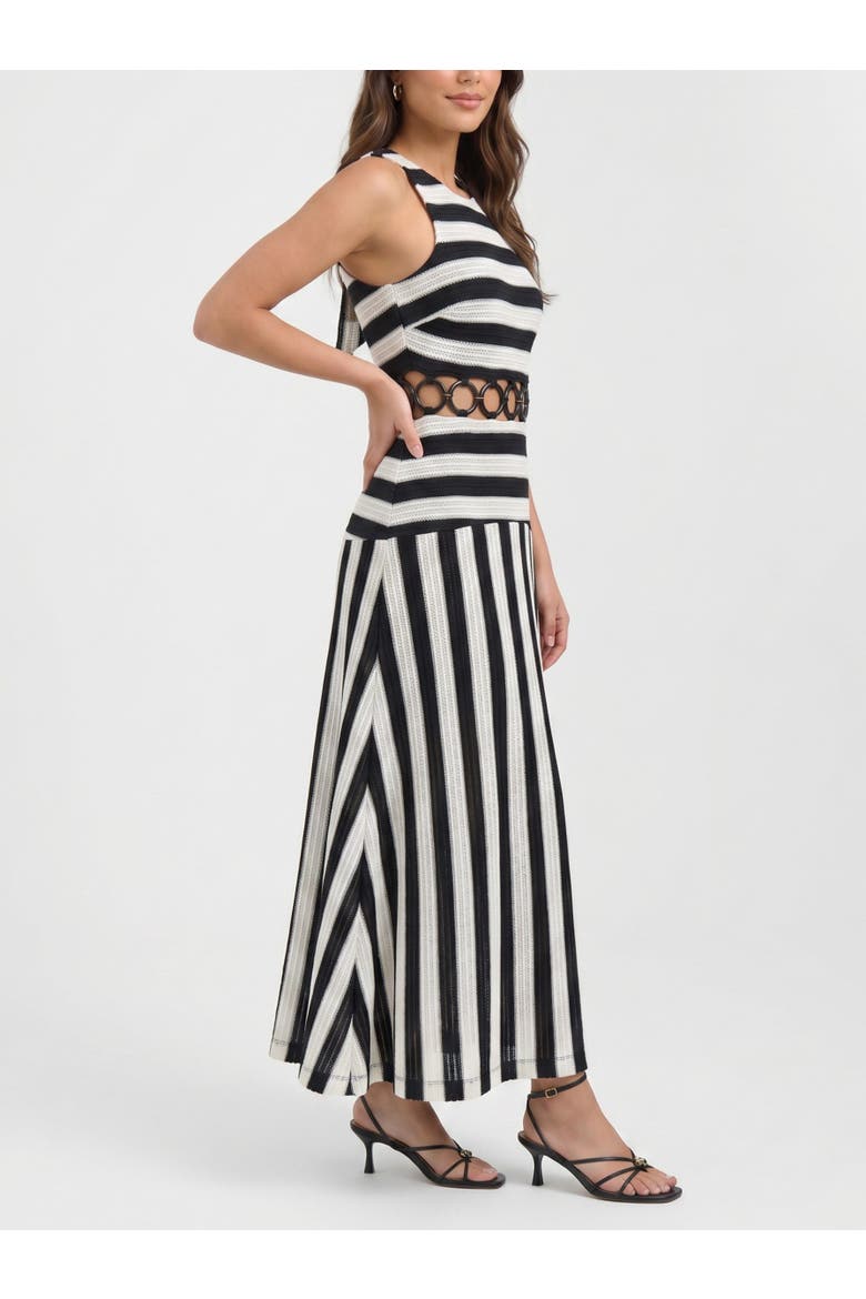 Daphne Halter Neck Midi Dress, Alternate, color, Black & White Stripe