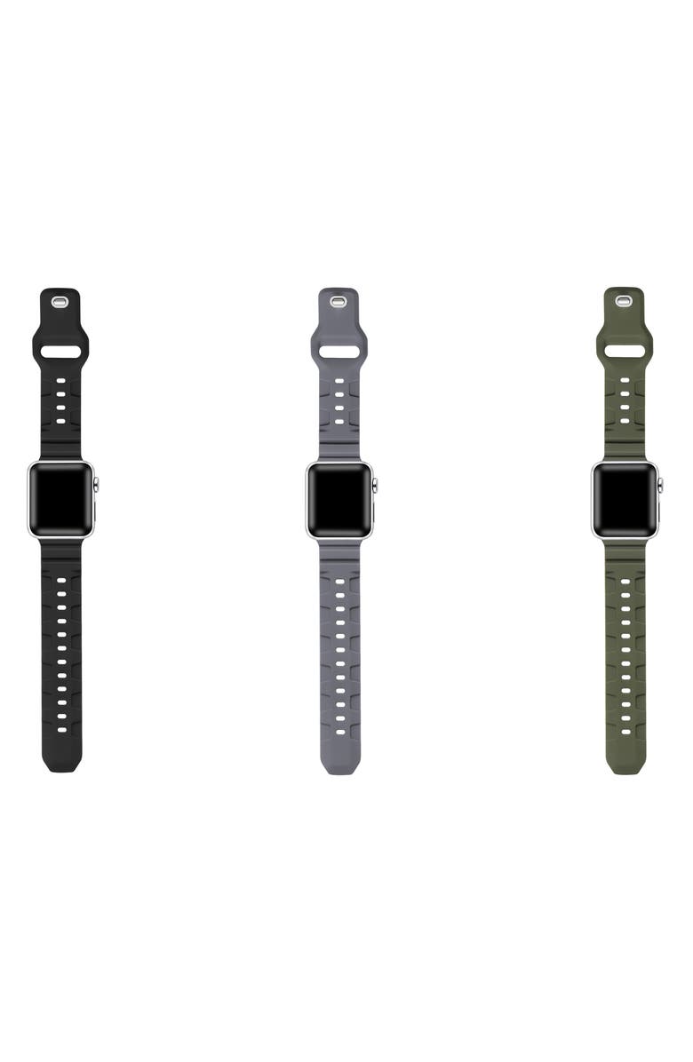 The Posh Tech Assorted 3-Pack Ridge Silicone Apple Watch<sup>®</sup> Watchbands, Alternate, color, Black Multi