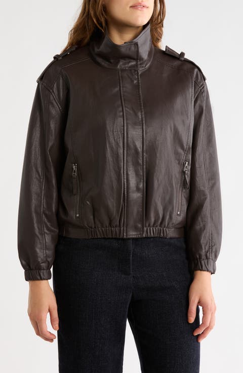 Faux Leather Bomber Jacket