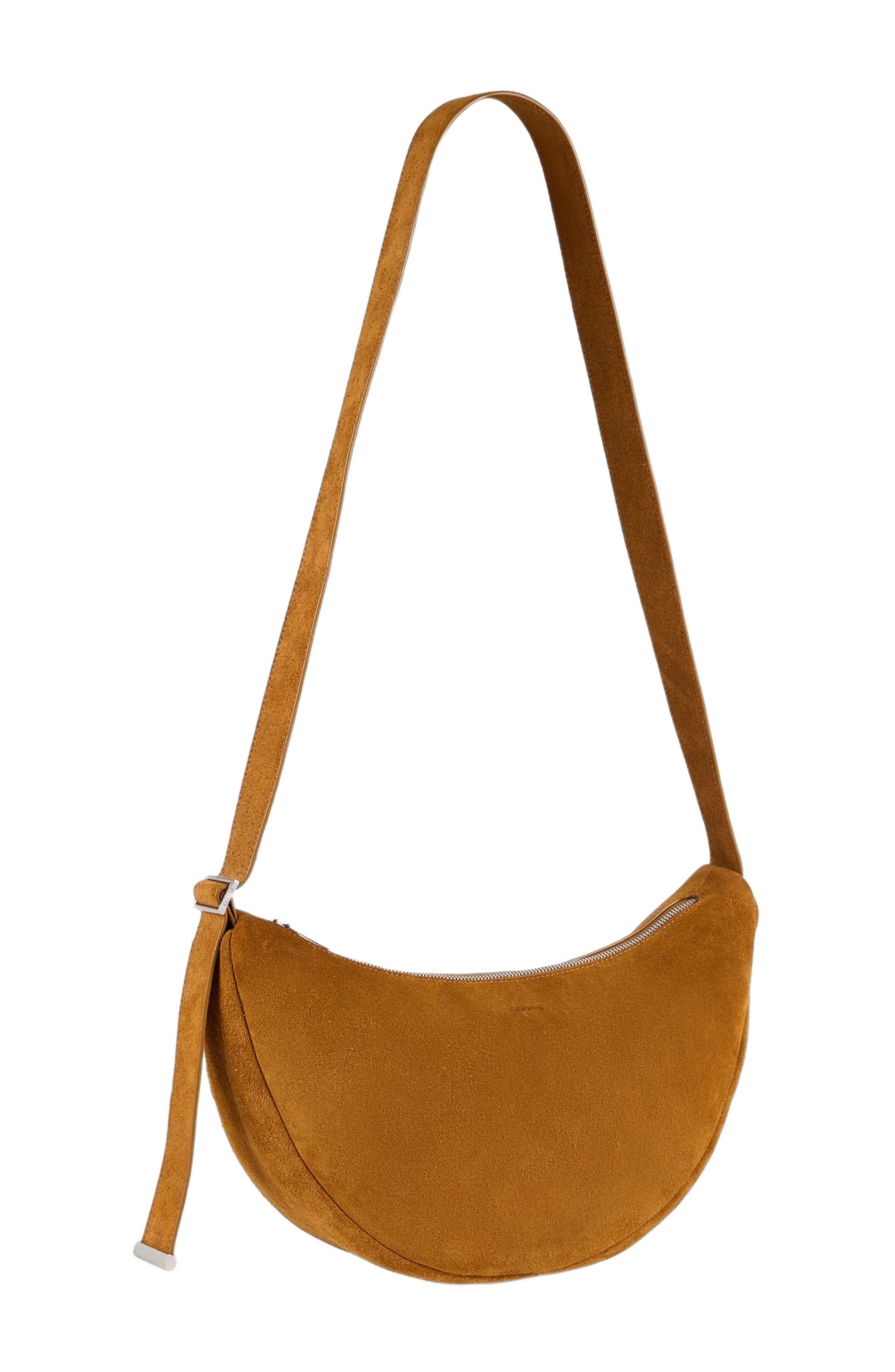 SANDRO Small zipped split leather hobo, Alternate, color, Cognac