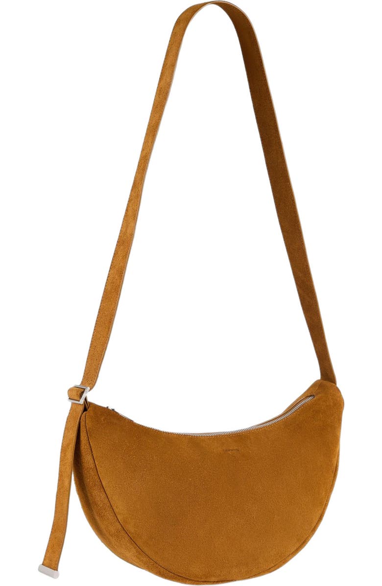 SANDRO Small zipped split leather hobo, Alternate, color, Cognac