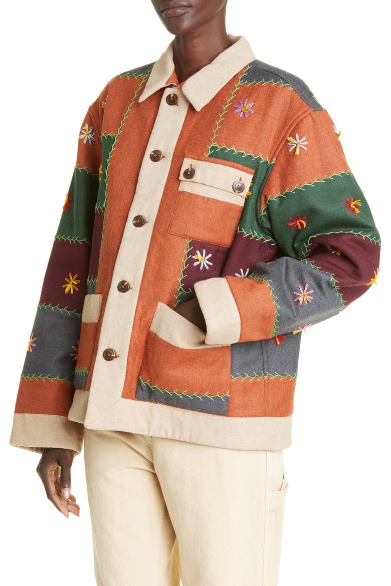 Embroidered Autumn Quilt Wool Blend Jacket, Alternate, color, MULTI