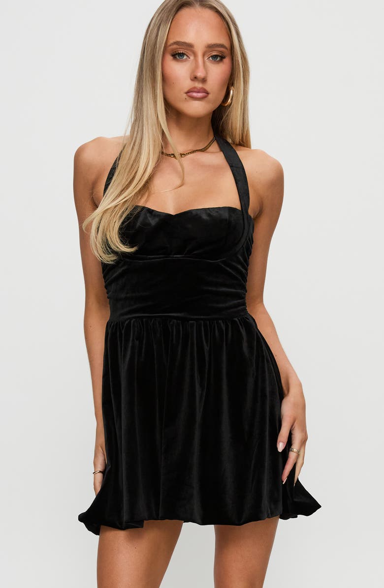 Princess Polly Araminta Velour Halter Minidress, Alternate, color, Black