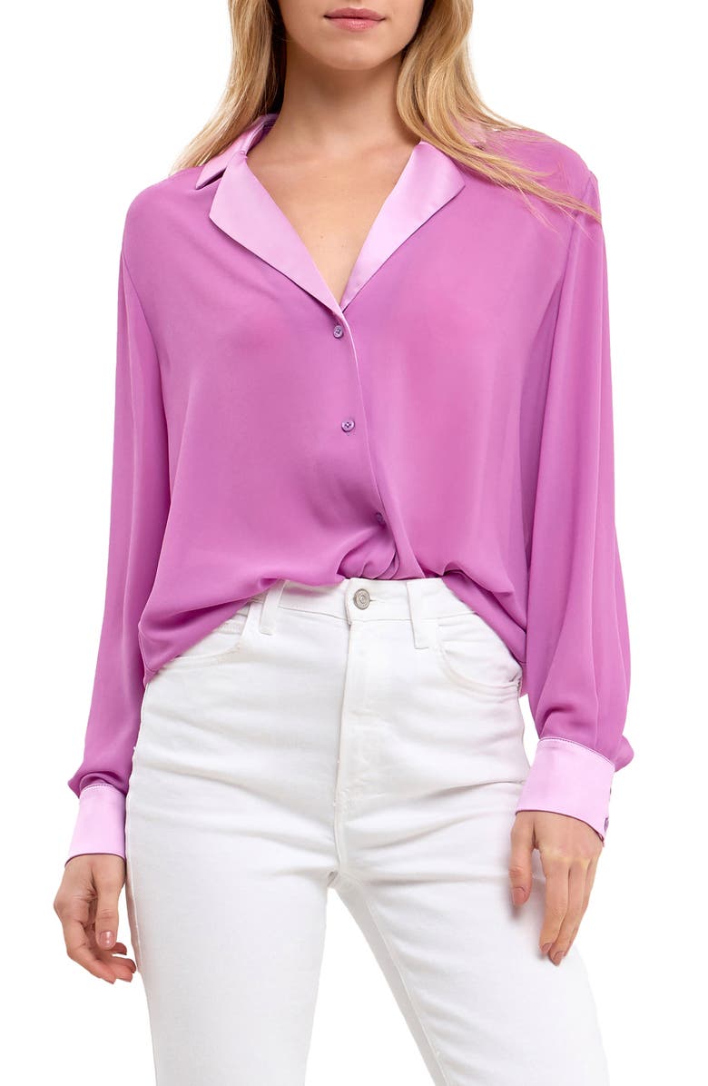 Endless Rose Satin Chiffon Button-Up Shirt, Alternate, color,