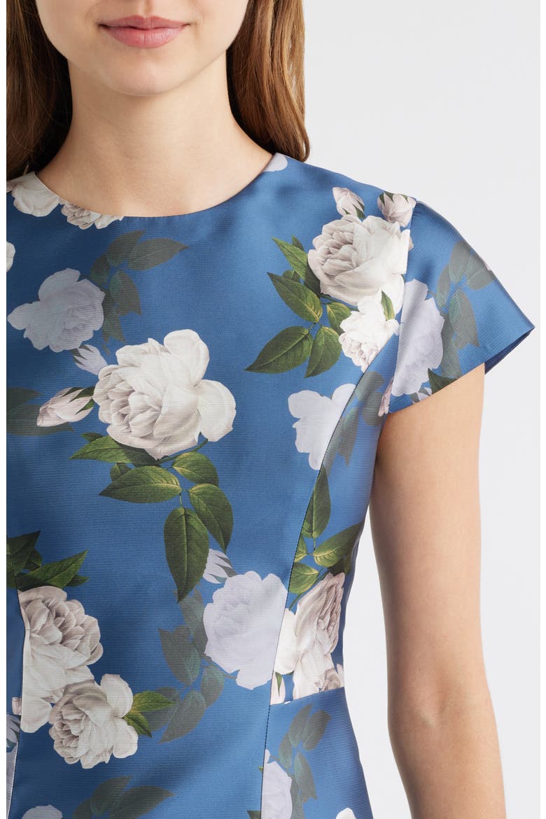 Jackie Floral Print Satin Cocktail Dress, Alternate, color, STEEL BLUE BLOOMS