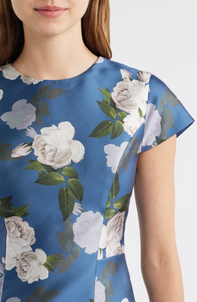 Sachin & Babi Jackie Floral Print Satin Cocktail Dress, Alternate, color, Steel Blue Blooms
