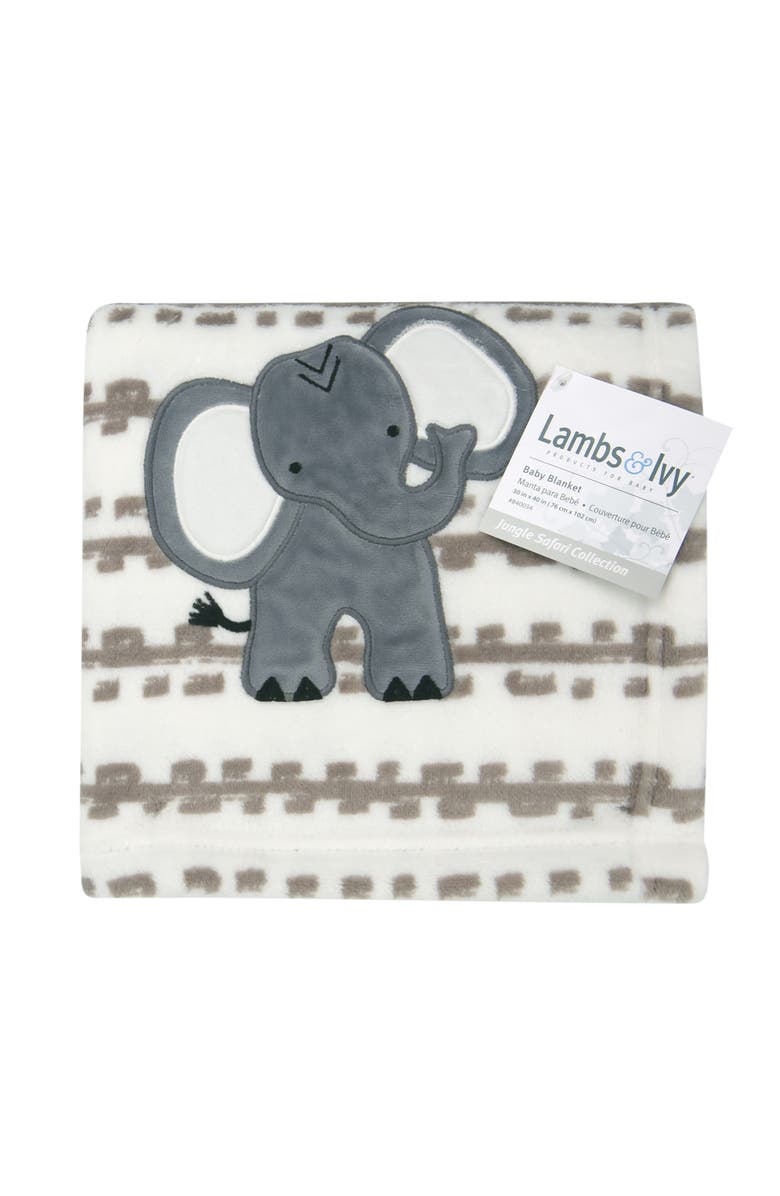 Lambs & Ivy Jungle Safari Plush Minky Elephant Nursery Baby Blanket, Alternate, color, White