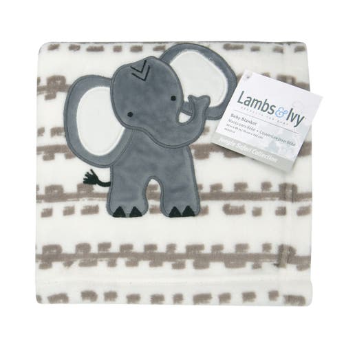 Lambs & Ivy Jungle Safari Plush Minky Elephant Nursery Baby Blanket In White