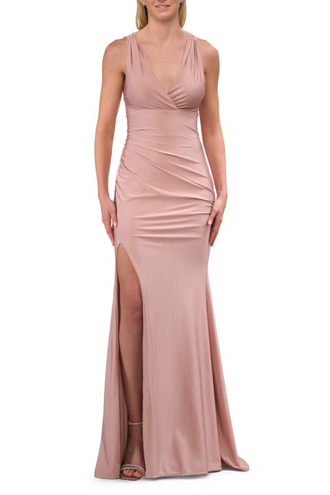Sleek Prom Dress with Deep V-Neckline and Tie Back