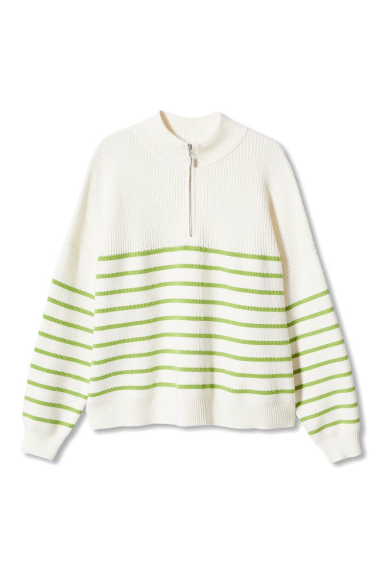 Oversize Stripe Quarter Zip Pullover, Alternate, color, GREEN