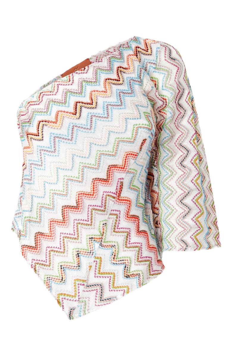 Missoni One-shoulder Top With 3d Lamé Zig Zag And Wide Sleeves, Alternate, color, Multicoloured