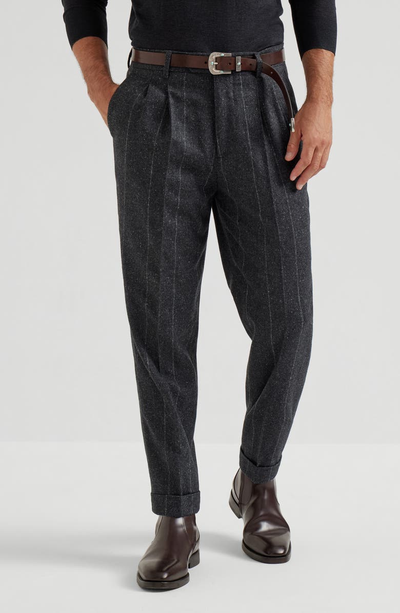 Brunello Cucinelli Leisure fit trousers with double pleats, Alternate, color, Anthracite