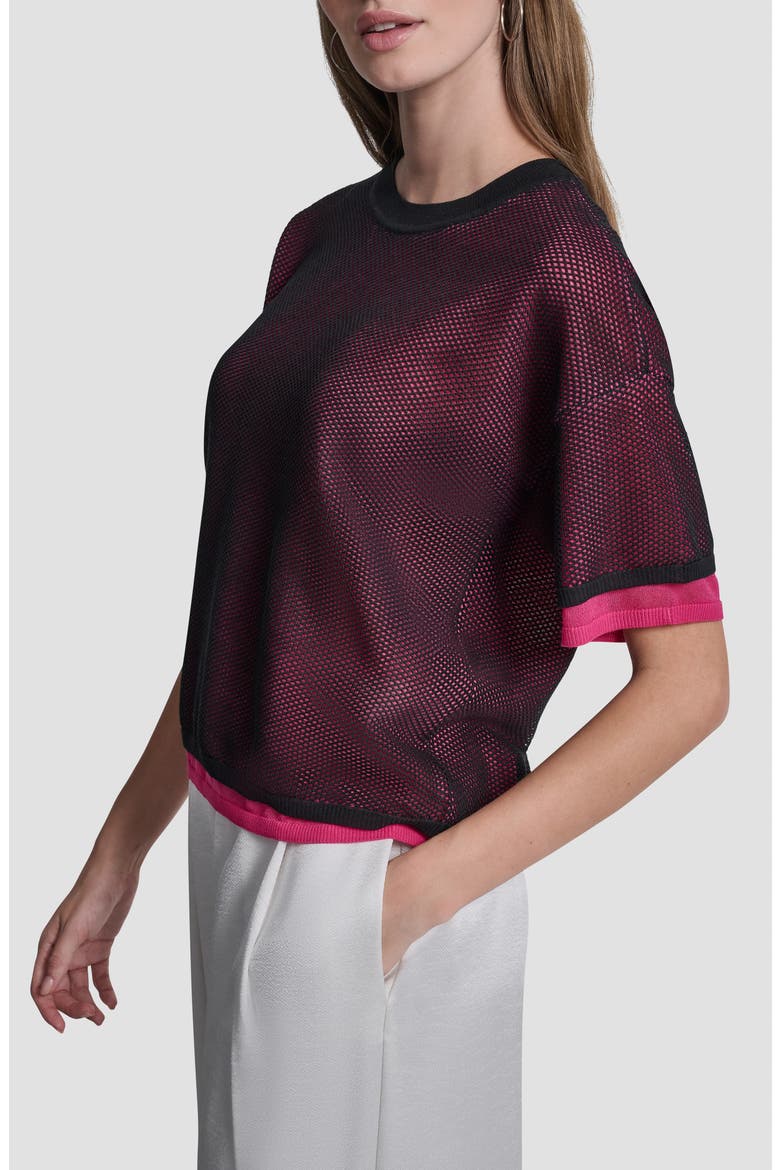 Boxy Mesh Overlay Top, Alternate, color, BLACK/HOT PINK