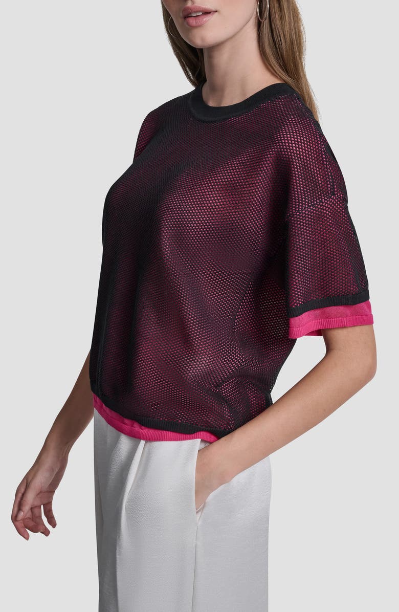 DKNY Boxy Mesh Overlay Top, Alternate, color, Black/Hot Pink