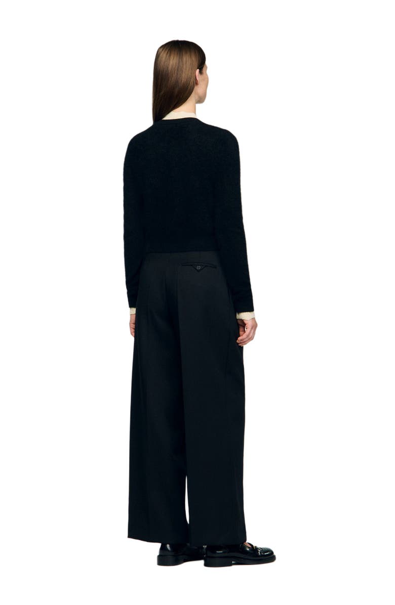 SANDRO Pointelle collar cardigan, Alternate, color, Black