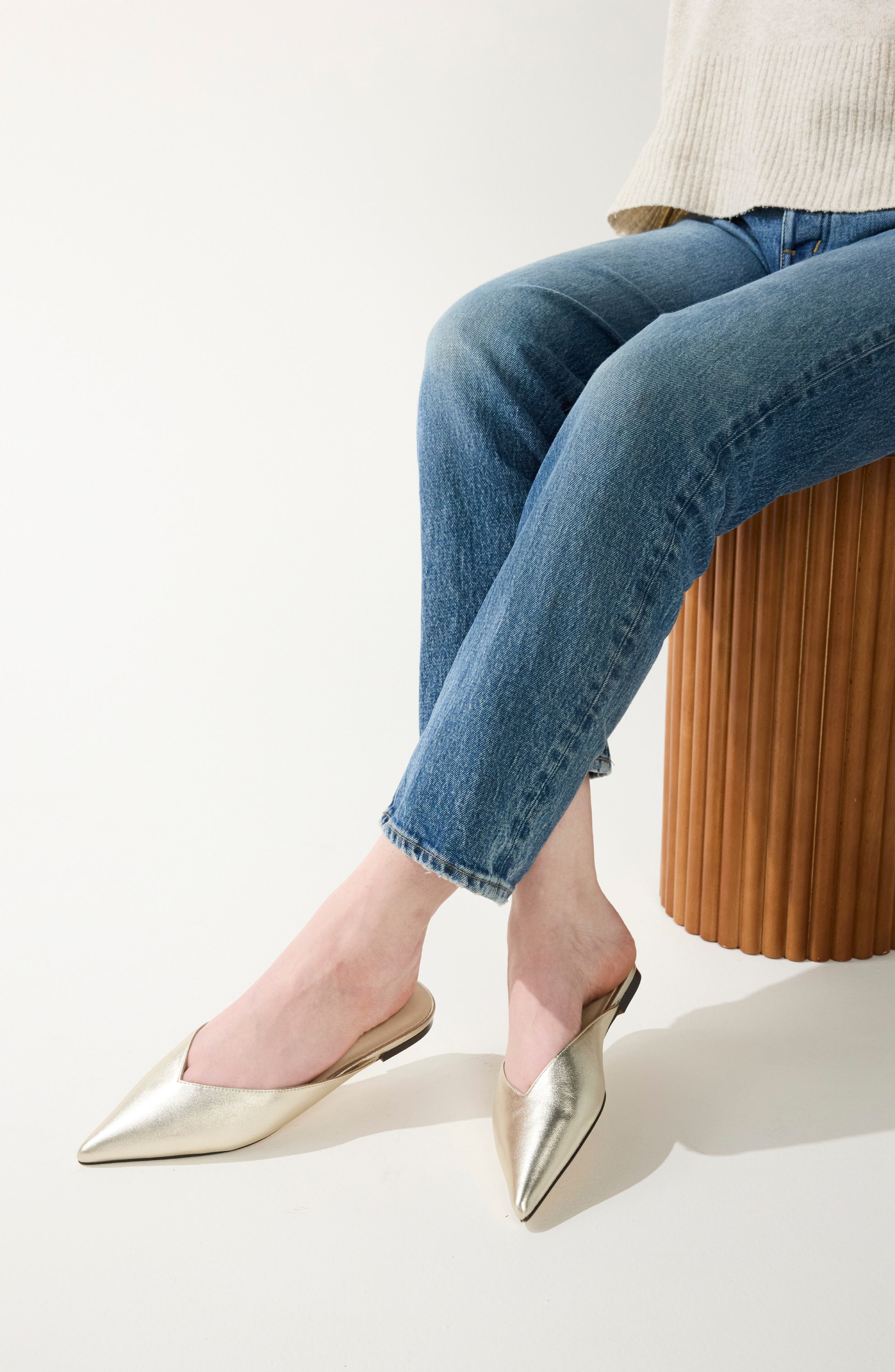 Nera Pointed Toe Flat, Alternate, color, GOLD