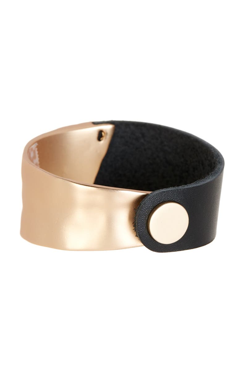 SAACHI Wild Ways Metal & Leather Bracelet, Alternate, color, Gold
