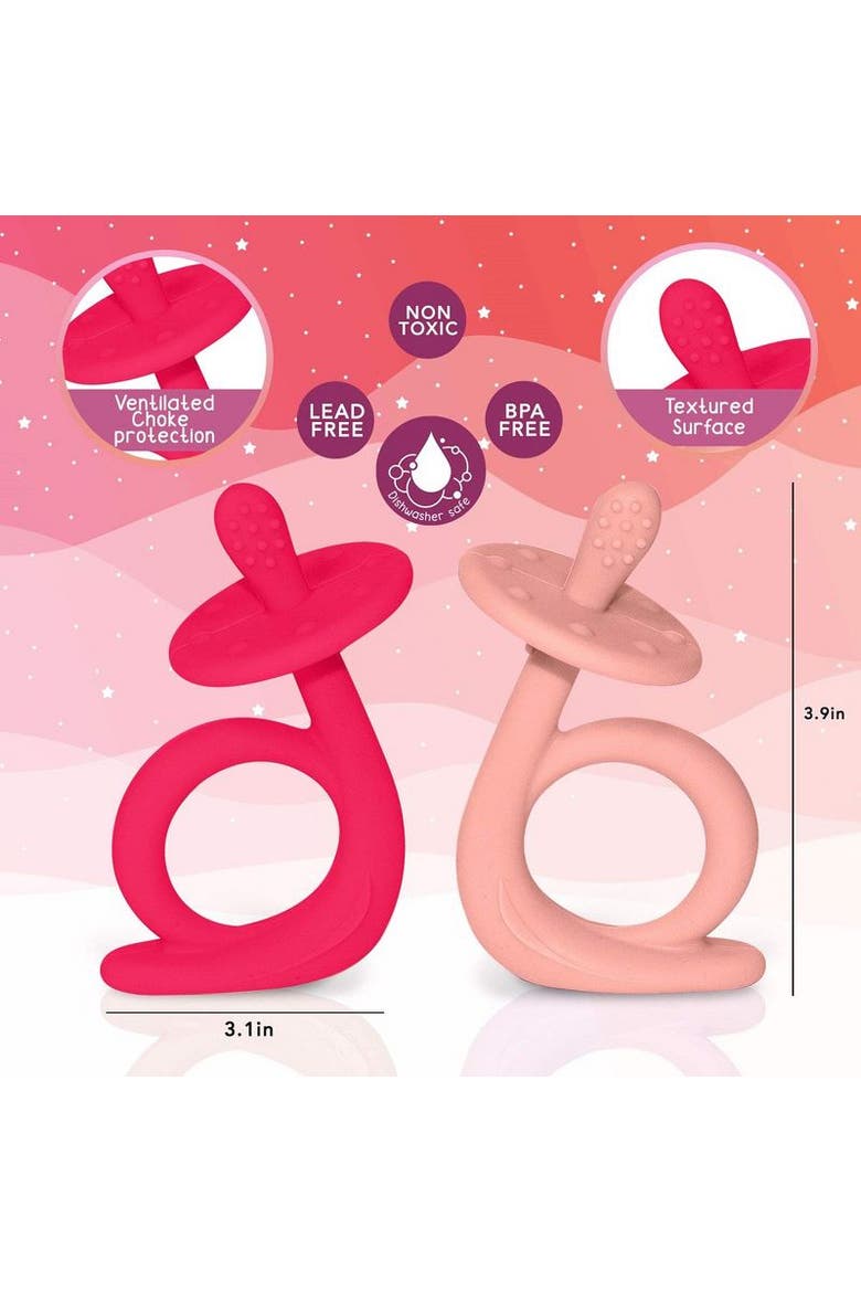 Silicone Baby Teethers Freezer Safe Gift Set, 2-Piece, Alternate, color, Dark & Light Pink