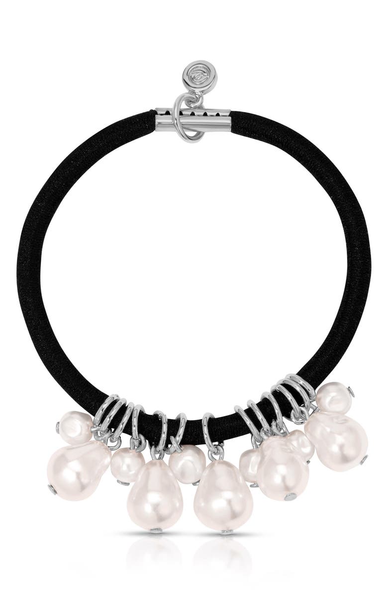 Ettika Mermaid Imitation Pearl Ponytail Holder, Main, color, Silver