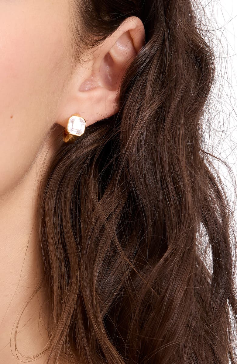 Kate Spade New York keep sparkling asscher huggies, Alternate, color, Clear/ Gold