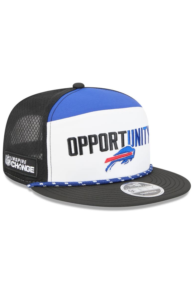 Men's New Era White/Black Buffalo Bills 2025 Inspire Change Split Panel 9FIFTY Snapback Hat, Main, color, White