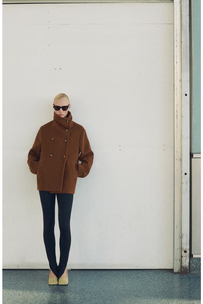 Double Breasted Wool Blend Jacket, Alternate, color, BROWN