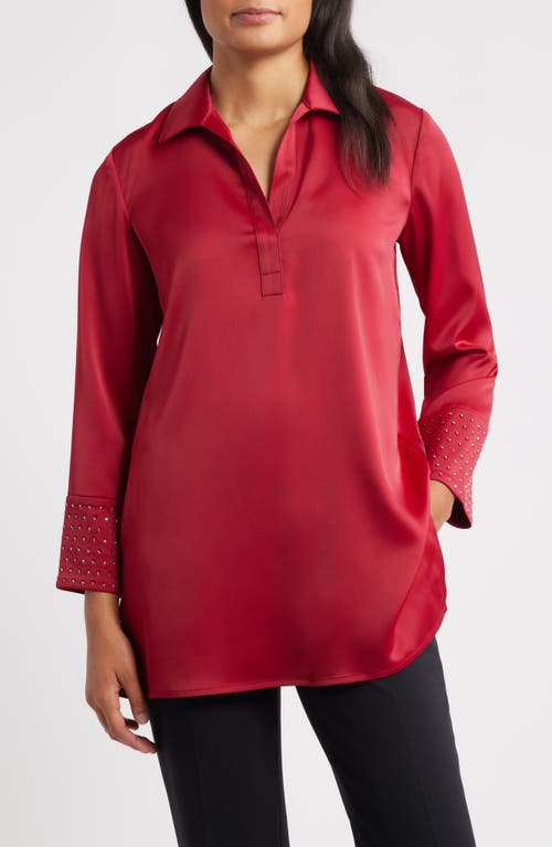 Anne Klein Embellished Cuff Tunic Top In Red
