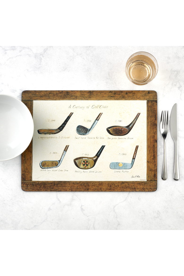 A History of Golf Set of 4 Cork Back Placemats, Alternate, color, Multi