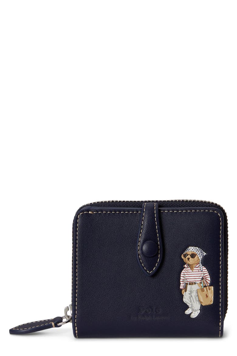 Bear Graphic Leather Billfold Wallet, Main, color, NEWPORT NAVY