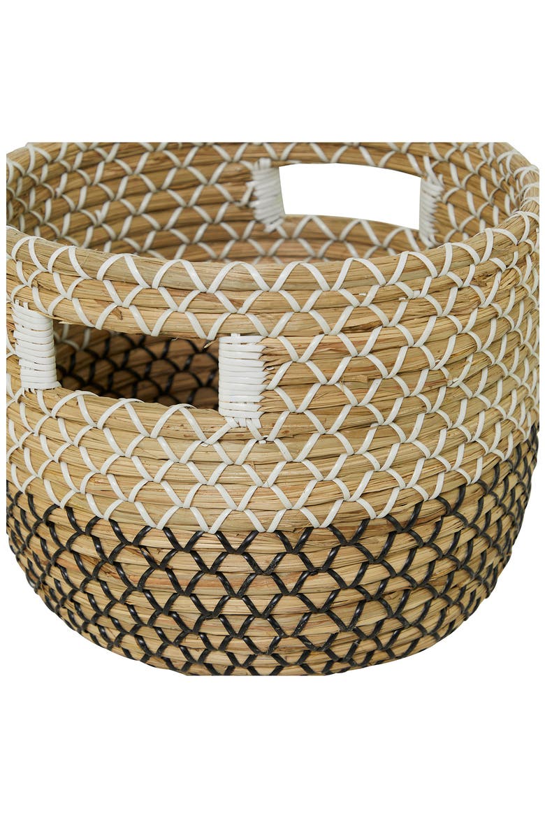 Brown Seagrass Handmade Two-Toned Storage Basket with Handles - Set of 3, Alternate, color, BROWN