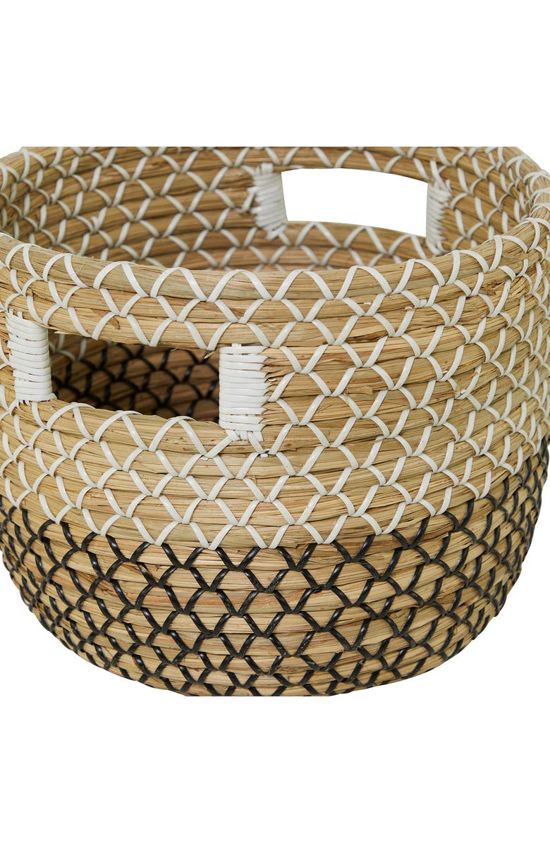 COSMO BY COSMOPOLITAN Brown Seagrass Handmade Two-Toned Storage Basket with Handles - Set of 3, Alternate, color, Brown