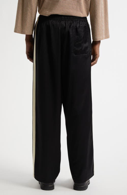 Bode Black Satin Track Pants In Black Cream