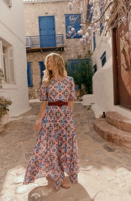Boden Mixed Print Tiered Cotton Maxi Dress In Pink