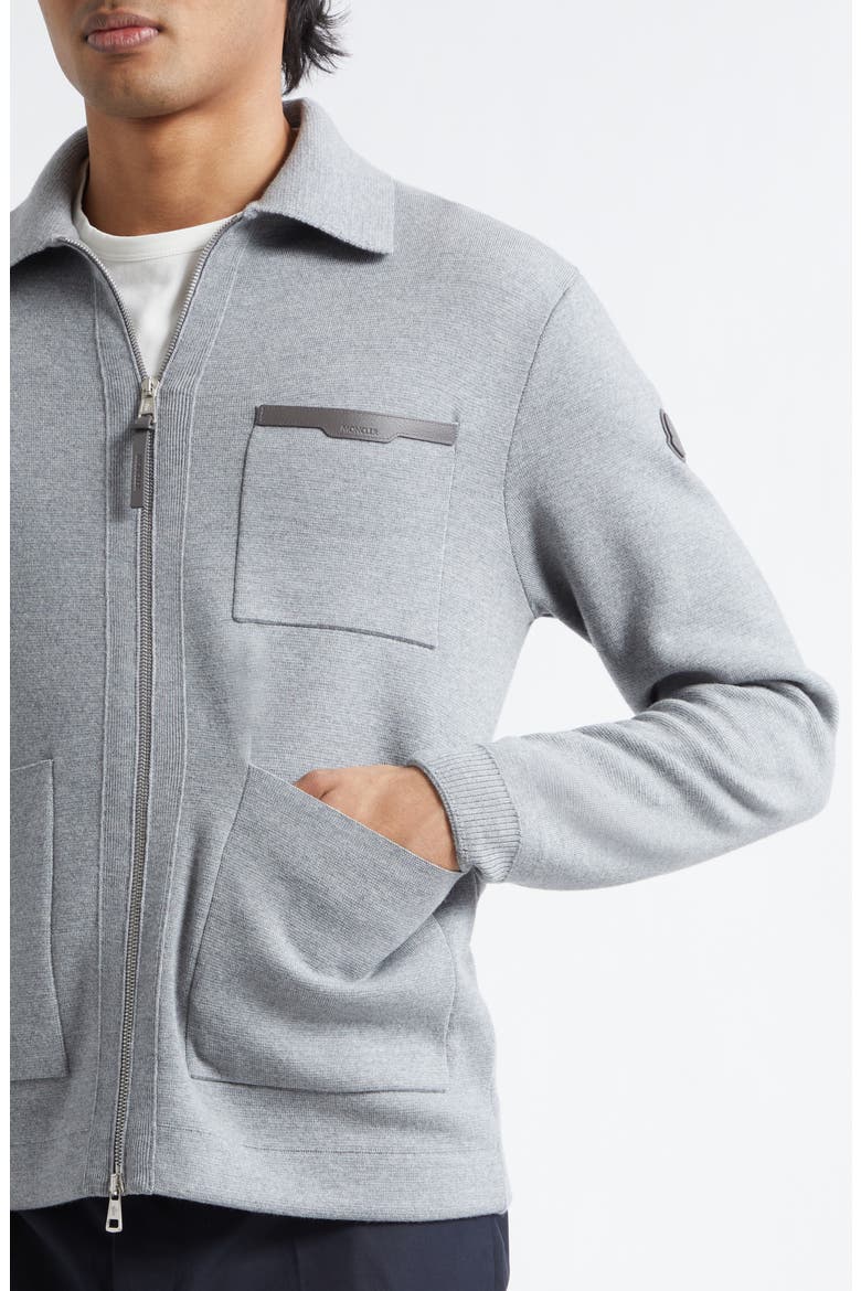 Wool Milano Stitch Zip Cardigan, Alternate, color, PALE GRAY MELANGE