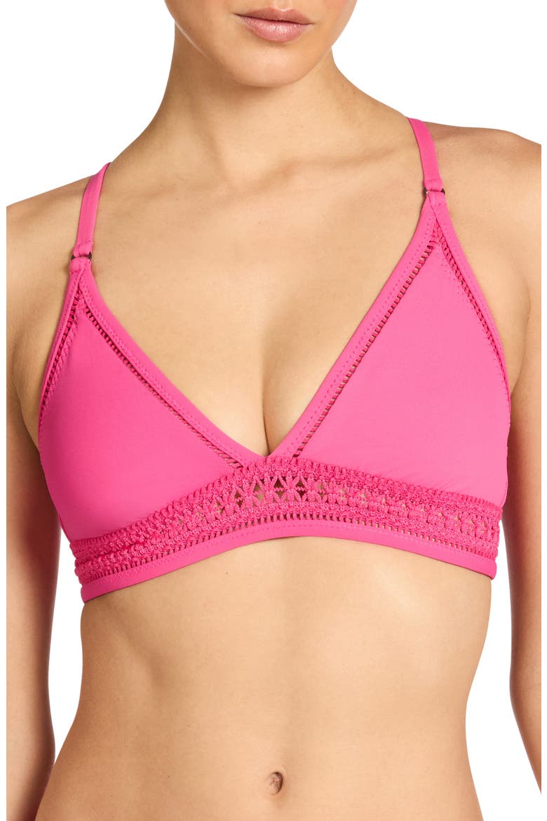 Isabelle Lace-Up Back Triangle Bikini Top, Main, color, STRAWBERRY