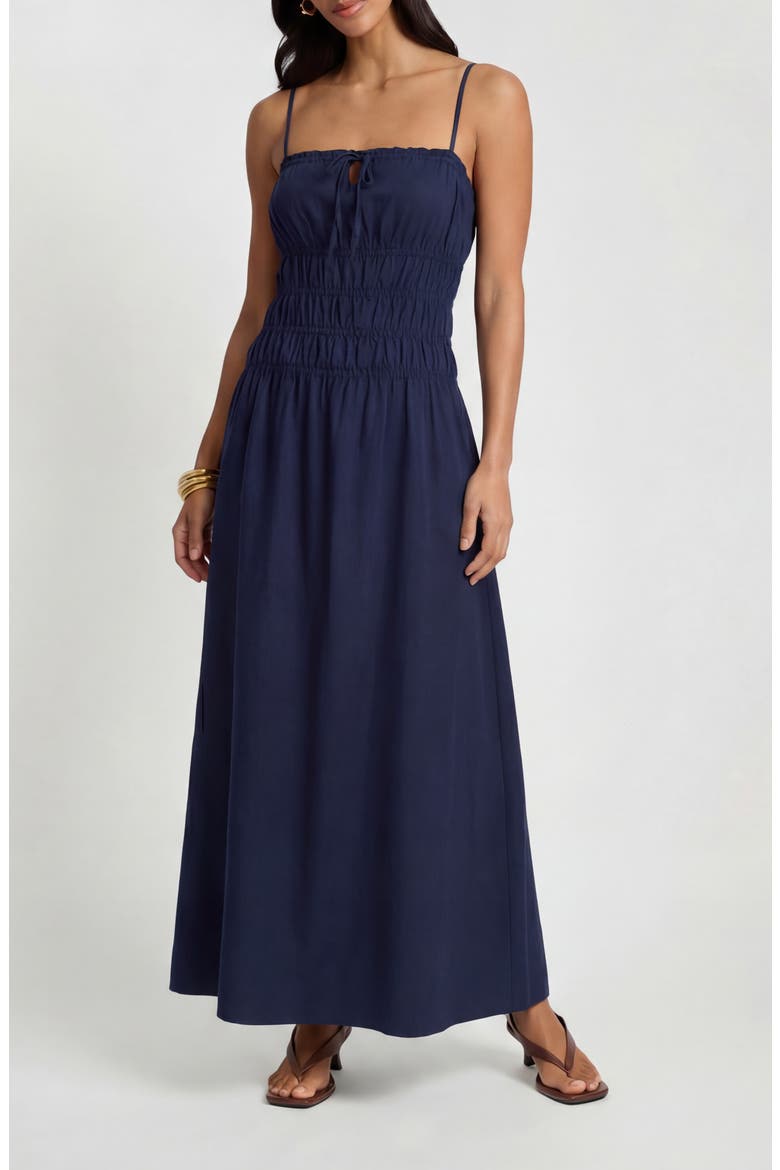Smocked Midi Dress, Main, color, NAVY