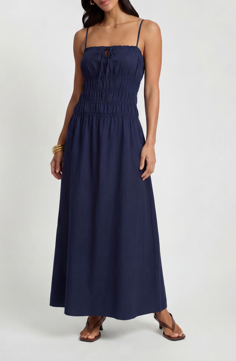 Onia Smocked Midi Dress, Main, color, Navy