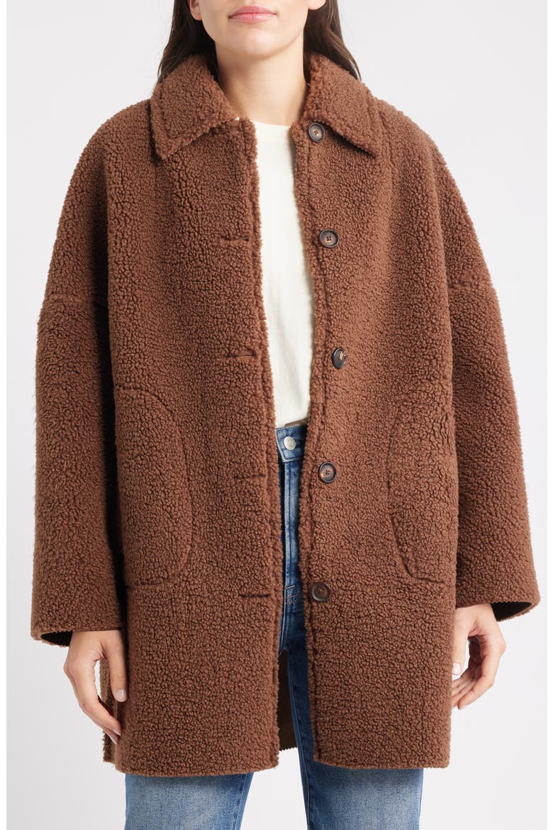 The Plush Teddy Fleece Car Coat, Main, color, CHOCOLATE