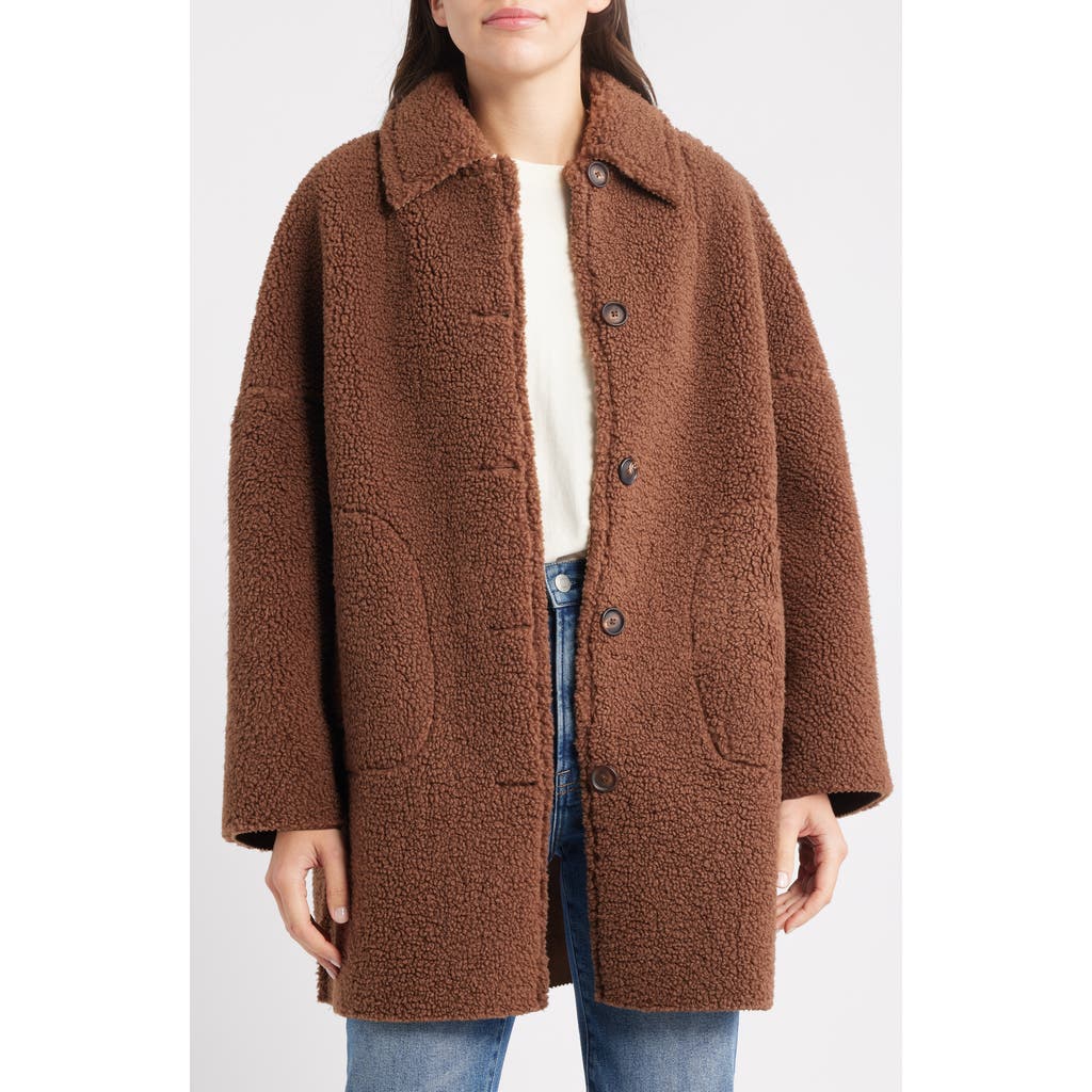 The Great . The Plush Teddy Fleece Car Coat In Brown