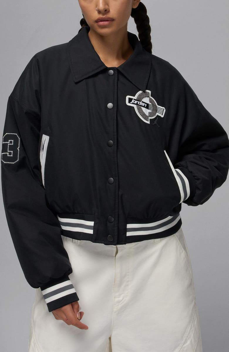 Jordan Brooklyn Varsity Coach's Jacket, Main, color, Black/ Black/ Iron Grey