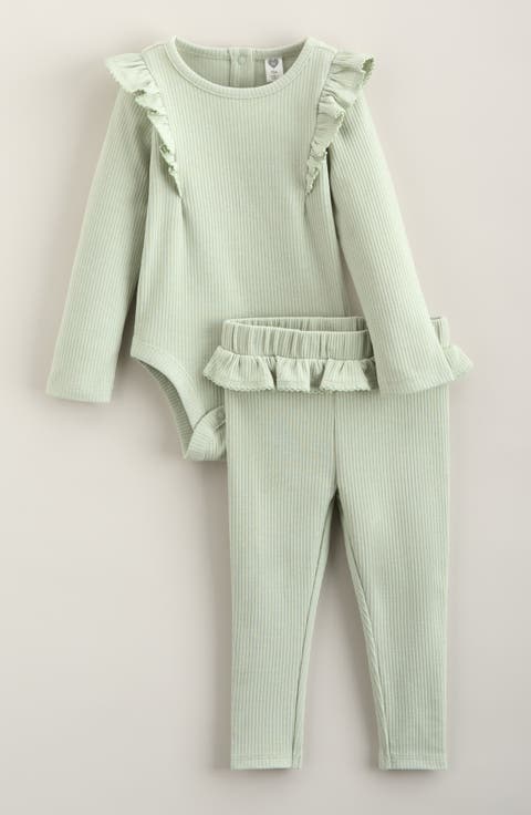 Kids' Rib Ruffle Bodysuit & Leggings Set