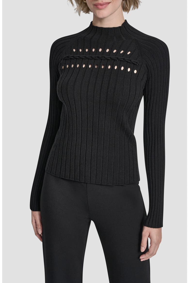 Cord Detail Rib Sweater, Main, color, BLACK