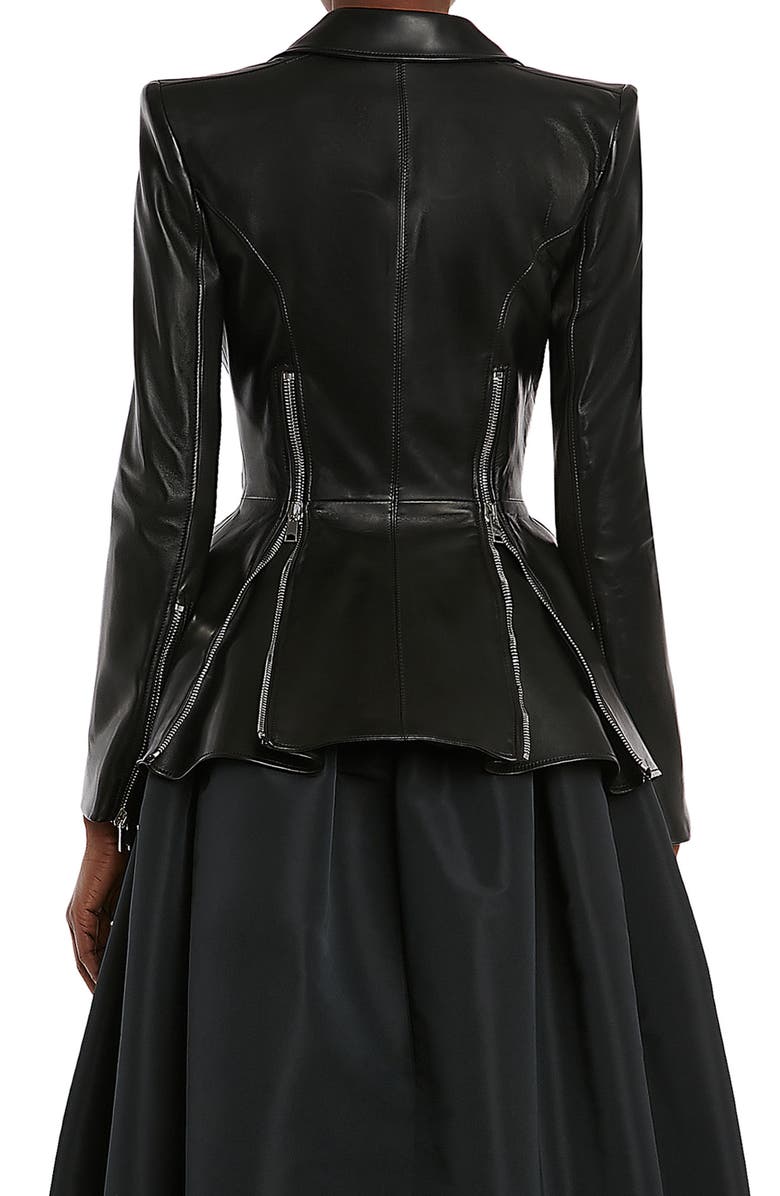 McQueen Alexander McQueen Zip Detail Peplum Lambskin Leather Jacket, Alternate, color, 