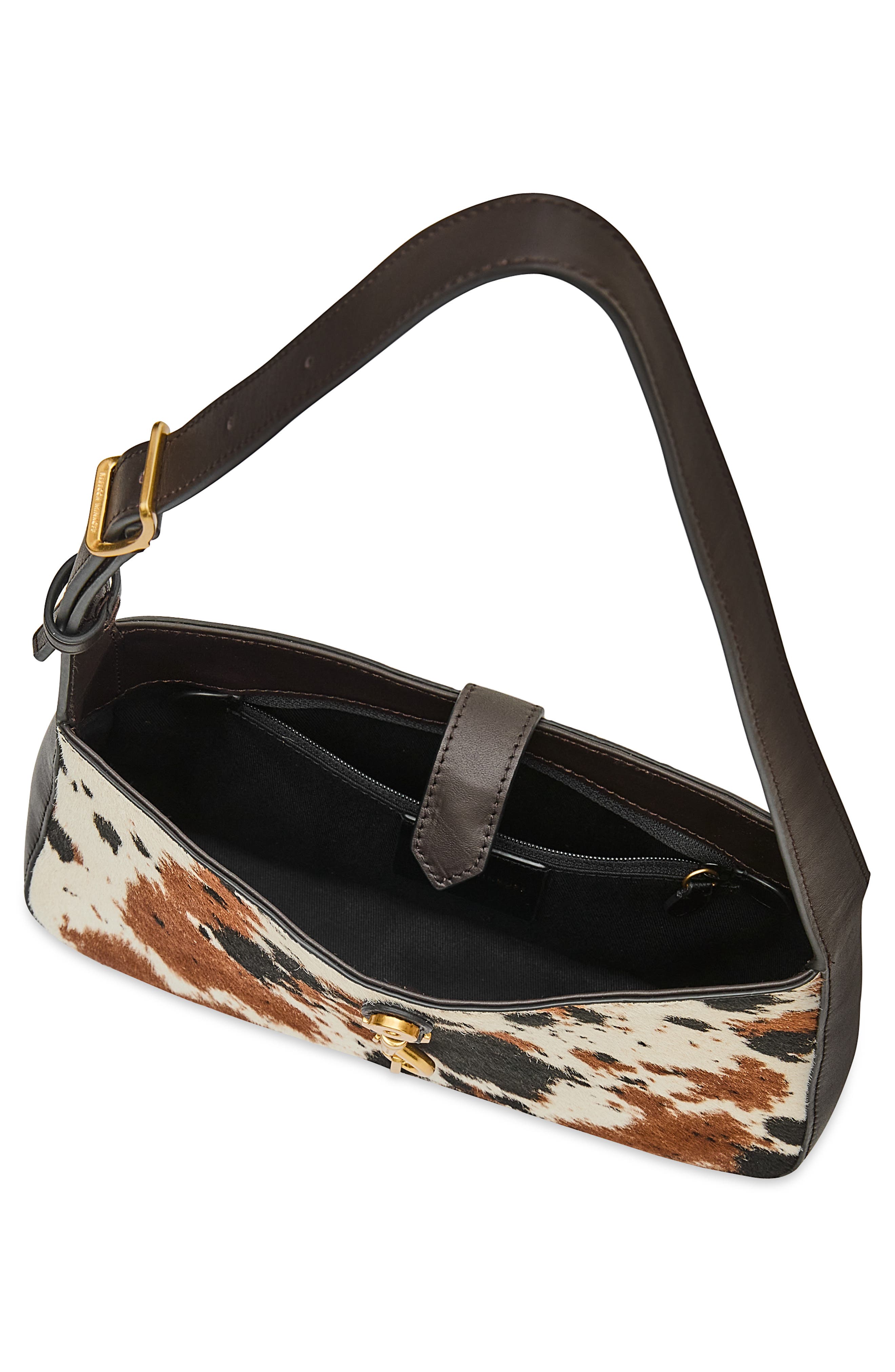 Megan Hair Calf Shoulder Bag, Alternate, color, BROWN/ WHITE