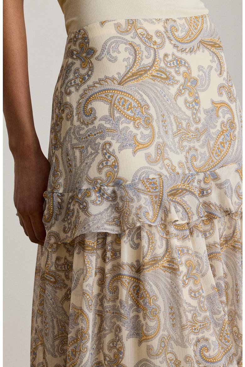 Paisley Ruffle Tiered Maxi Skirt, Alternate, color, CREAM/ MULTI