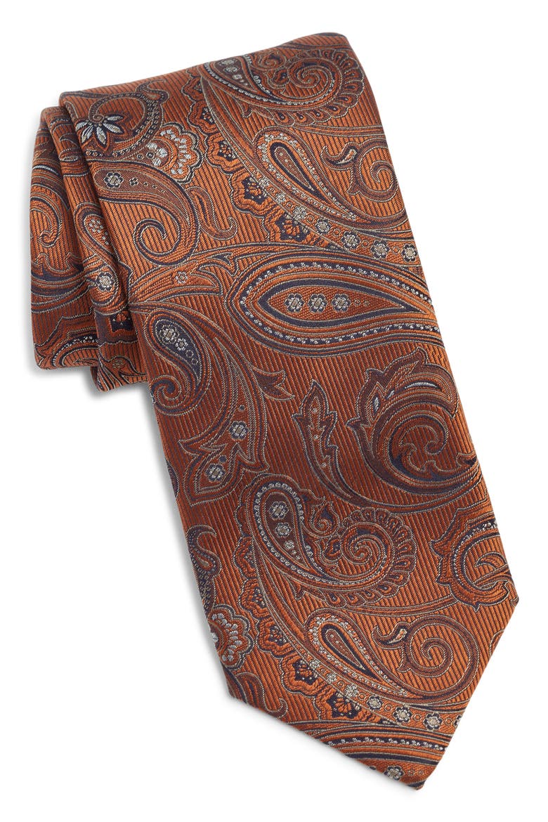 Paisley Silk Tie, Main, color, ORANGE