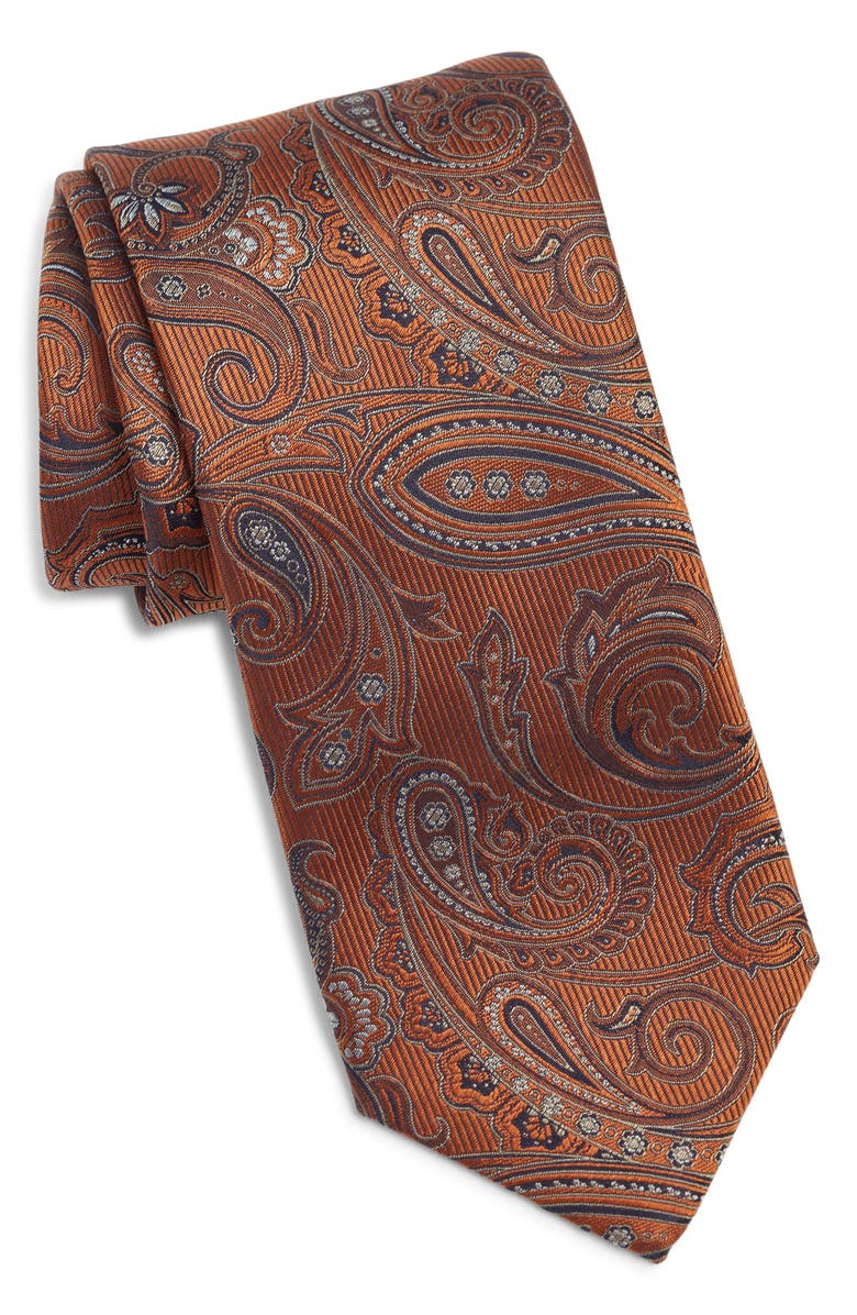 Canali Paisley Silk Tie, Main, color, Orange
