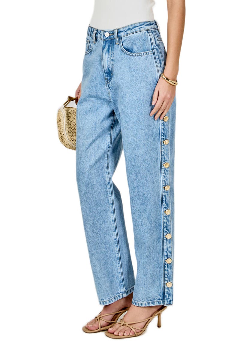 Side Buttoned Mid Waist Straight Leg Jeans, Alternate, color, DENIM